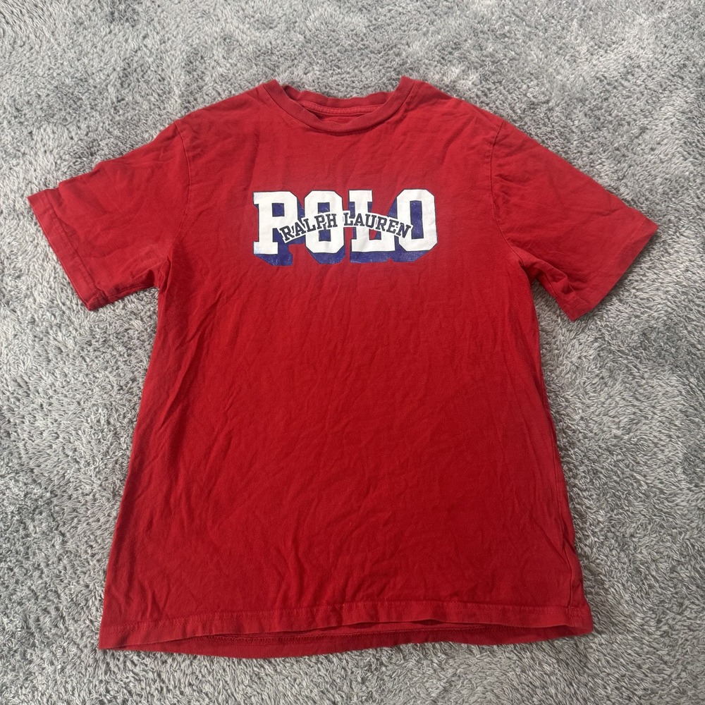Polo Ralph Lauren Boys Graphic T Shirt L 14-16‎ Red Cotton Short Sleeve